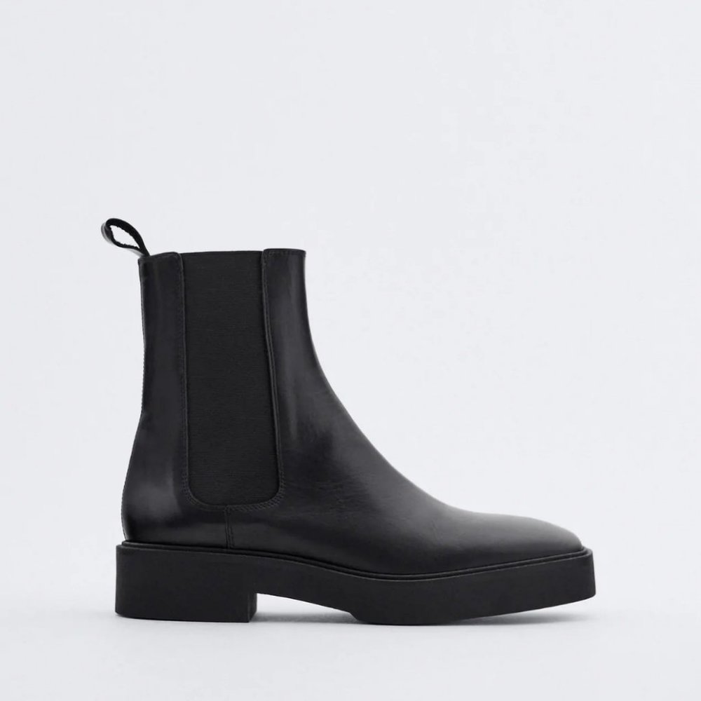 NEW ZARA SQUARE TOE LEATHER Chelsea ANKLE BOOTS